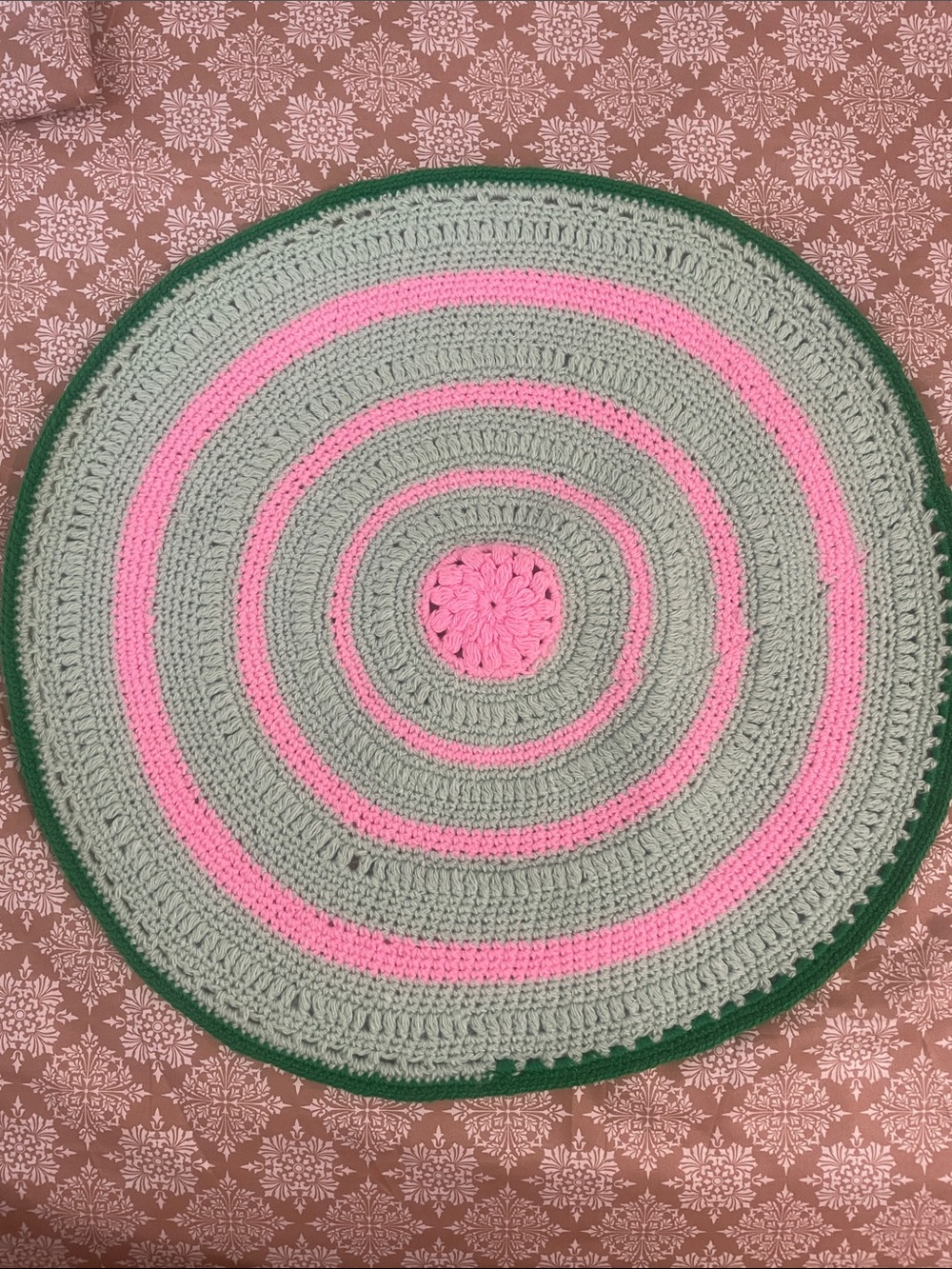 Acrylic handknitted circle-rug/mandala/🌸